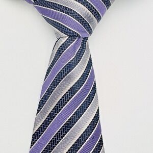 Danial Craig Silk Tie Men Extra Long 64"x3" REPP Purple Silver Striped